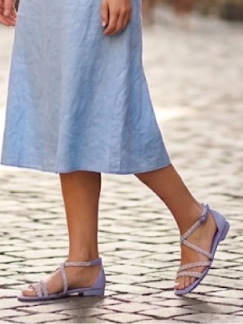 Naturalizer Sicily Lavender Rhinestone Flat Sandals Square Toe Ankle Strap NEW 6